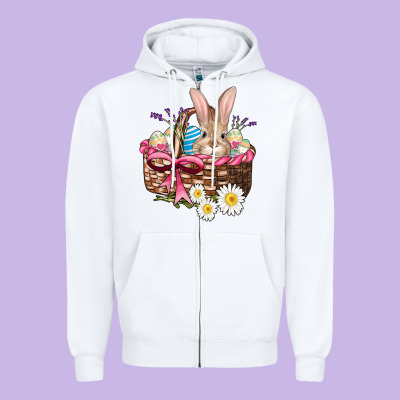 Easter Bunny And Basket Zipper Hoodie Designed By Adodesignshop