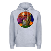 Heather Grey halloween round Premium Hoodie - BundleAndBundleShop