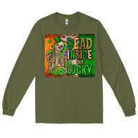 Army Green irish flag with shamrocks  dead inside but lucky Long Sleeve Tee - AdoDesignShop