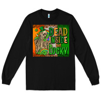 Black irish flag with shamrocks  dead inside but lucky Long Sleeve Tee - AdoDesignShop
