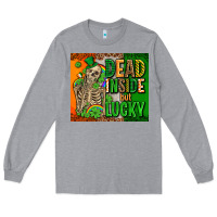 Heather Grey irish flag with shamrocks  dead inside but lucky Long Sleeve Tee - AdoDesignShop