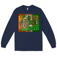 Navy irish flag with shamrocks  dead inside but lucky Long Sleeve Tee - AdoDesignShop