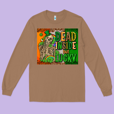 Irish Flag With Shamrocks  Dead Inside But Lucky Long Sleeve Tee Designed By Adodesignshop