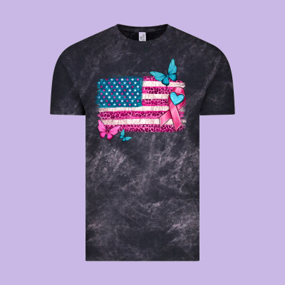American Flag Breast Cancer With Ribbon Vintage Tee Designed By Texasbilliewilder