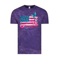 Cloud Purple American flag breast cancer with ribbon Vintage Tee - texasbilliewilder