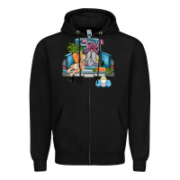 Black easter truck with gnome and rabbit Zipper Hoodie - AdoDesignShop
