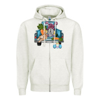 Oatmeal Heather easter truck with gnome and rabbit Zipper Hoodie - AdoDesignShop