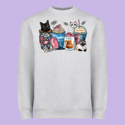 Cat Coffee Cups Heavyweight Sweatshirt Designed By Zillion Design Studio