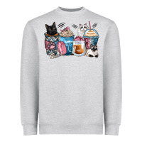 Heather Grey cat coffee cups Heavyweight Sweatshirt - Zillion Design Studio