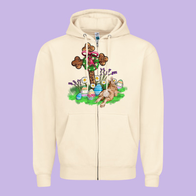 Religious Easter Bunny Cross Zipper Hoodie Designed By Adodesignshop