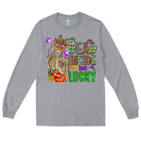 Heather Grey mardi gras dead inside but lucky  with skeleton Long Sleeve Tee - AdoDesignShop