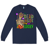 Navy mardi gras dead inside but lucky  with skeleton Long Sleeve Tee - AdoDesignShop
