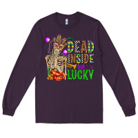Plum mardi gras dead inside but lucky  with skeleton Long Sleeve Tee - AdoDesignShop