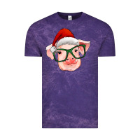Cloud Purple christmas pig with santa claus hat Vintage Tee - RanaPortraitStore