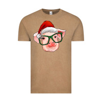 Vintage Coffee christmas pig with santa claus hat Vintage Tee - RanaPortraitStore