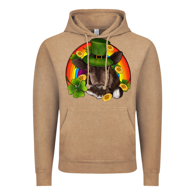 St Patricks Day Baby Cow Shamrock Rainbow Gold Vintage Hoodie by RanaPortraitStore | Teevron