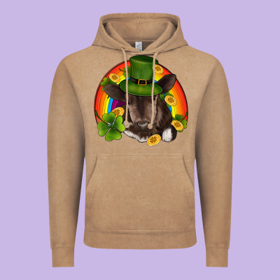 St Patricks Day Baby Cow Shamrock Rainbow Gold Vintage Hoodie Designed By Ranaportraitstore