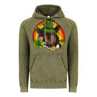 Vintage Olive st patricks day baby cow shamrock rainbow gold Vintage Hoodie - RanaPortraitStore