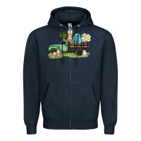 Navy easter hunt i̇n truck Zipper Hoodie - AdoDesignShop