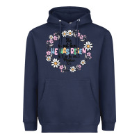 Navy he has risen Heavyweight Hoodie - MaliasSmallBusiness