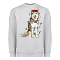 Heather Grey husky with christmas lights Heavyweight Sweatshirt - RanaPortraitStore