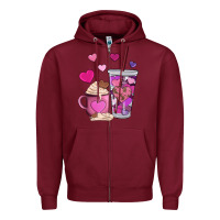 Burgundy valentines day heart coffe Zipper Hoodie - AdoDesignShop