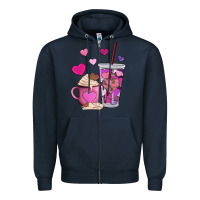 Navy valentines day heart coffe Zipper Hoodie - AdoDesignShop