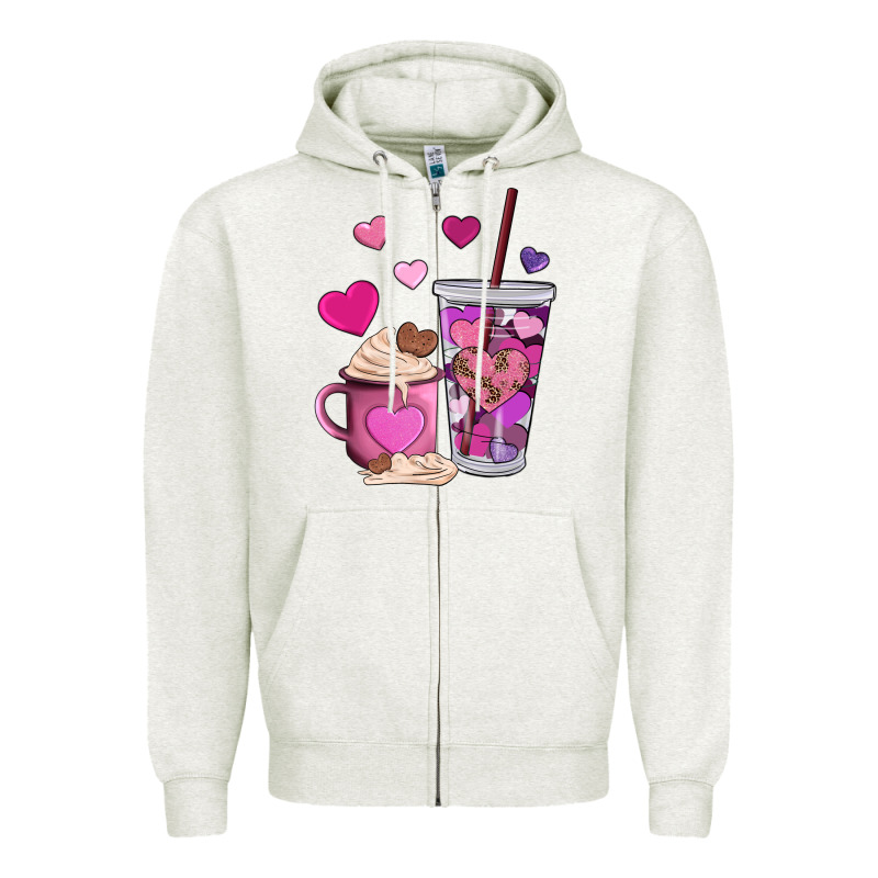 Valentines Day Heart Coffe Zipper Hoodie by AdoDesignShop | Teevron