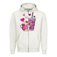 Oatmeal Heather valentines day heart coffe Zipper Hoodie - AdoDesignShop