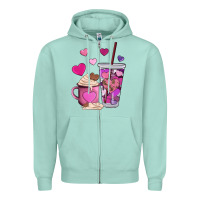 Seafoam valentines day heart coffe Zipper Hoodie - AdoDesignShop