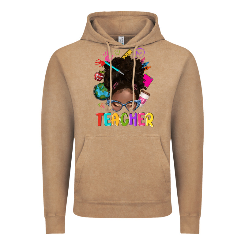 Teacher Afro Messy Bun Vintage Hoodie by texasbilliewilder | Teevron