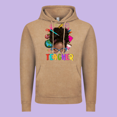 Teacher Afro Messy Bun Vintage Hoodie Designed By Texasbilliewilder