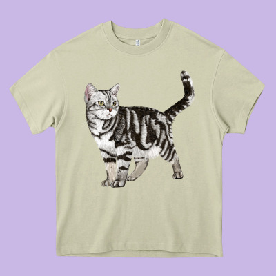 American Shorthair Cat Heavy Core Tee Designed By Lillyallendesigns