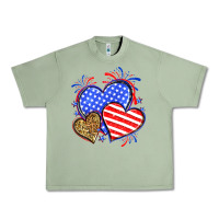 Oil Green American flag leopard hearts Urban Heavy Tee - Neo Western