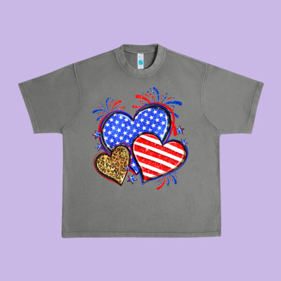 American Flag Leopard Hearts Urban Heavy Tee Designed By Neo Western