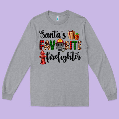 Santa's Favorite Firefighter Long Sleeve Tee Designed By Adodesignshop