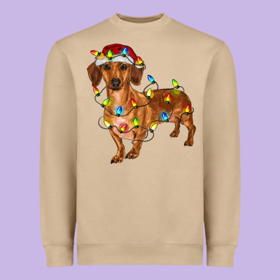 Dachshund With Christmas Lights Heavyweight Sweatshirt Designed By Ranaportraitstore