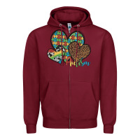 Burgundy autism hearts leopard cowhide Zipper Hoodie - Artiststas