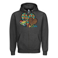 Charcoal Heather autism hearts leopard cowhide Zipper Hoodie - Artiststas