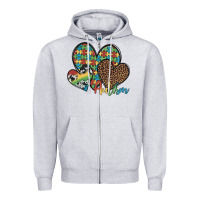 Heather Grey autism hearts leopard cowhide Zipper Hoodie - Artiststas