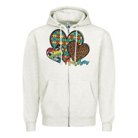 Oatmeal Heather autism hearts leopard cowhide Zipper Hoodie - Artiststas