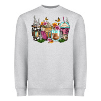 Heather Grey floral coffee cups Heavyweight Sweatshirt - Zillion Design Studio