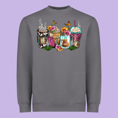 Floral Coffee Cups Heavyweight Sweatshirt Designed By Zillion Design Studio