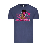 Vintage Denim Breast Cancer Awareness with Afro Woman Vintage Tee - texasbilliewilder