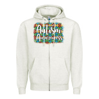 Oatmeal Heather autism awareness puzzle background Zipper Hoodie - Artiststas