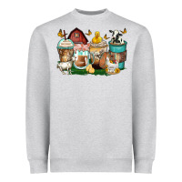 Heather Grey farm animals coffee cups Heavyweight Sweatshirt - Zillion Design Studio
