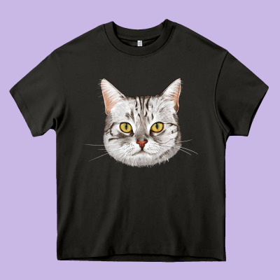 American Shorthair Cat Face Heavy Core Tee Designed By Lillyallendesigns