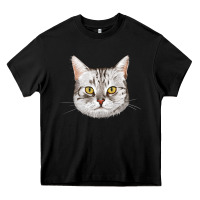 Black American Shorthair Cat Face Heavy Core Tee - LillyAllenDesigns