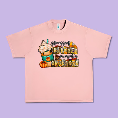 Stressed Blessed Pumpkin Obsessed Urban Heavy Tee Designed By Cowhidedigitalart