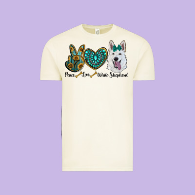 Peace Love White Sepherd Vintage Tee Designed By Barkaloodesign